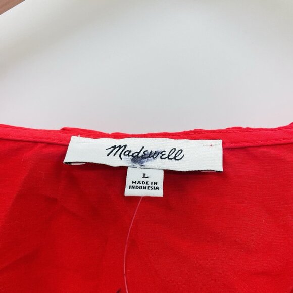 Madewell Womens Size Large Ruffled Y-Neck Top in Cotton-Silk in Festival Red 349 - Picture 6 of 9